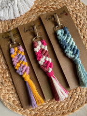 SUTRAM Handmade Macrame Sutram 3 Pieces Macrame Keychains I Macrame Bag Charms With Tassels I Handmade Accessory For Car Key Purse I Boho Gift For Girls (Multicolor)
