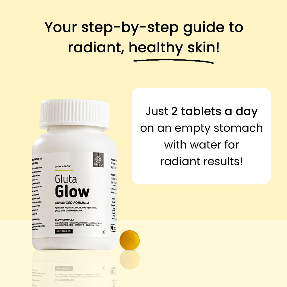 Dr. Su Gluta Glow Supplement | 500mg L-Glutathione with Vitamin C, E, Zinc, Selenium & NAC | For Pigmentation, Dull & UV-Damaged Skin | 2 Tablets/Day | 60 Capsules | Skin Radiance Support