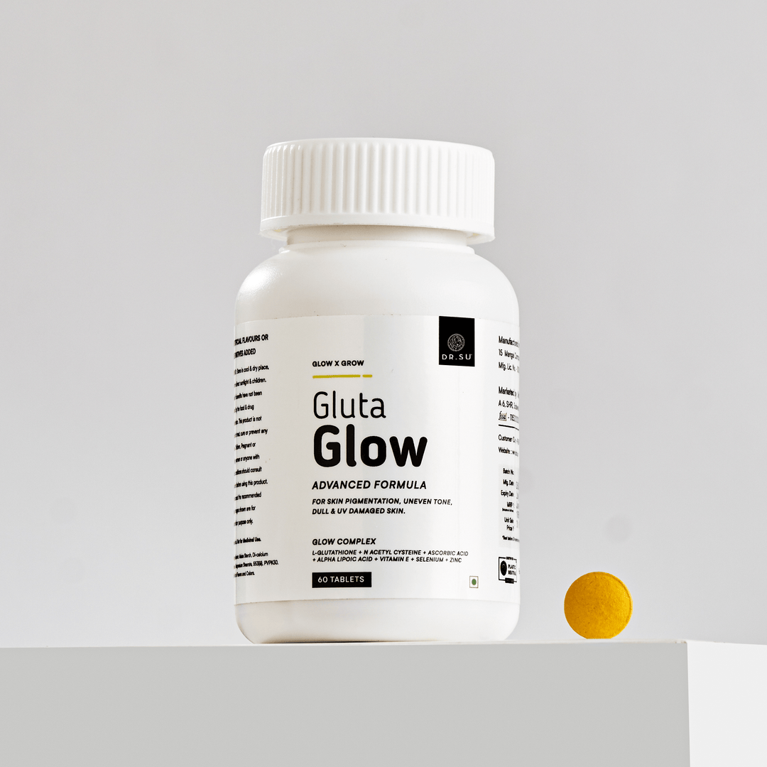 Buy Dr. Su Gluta Glow Supplement | 500mg L-Glutathione with Vitamin C, E, Zinc, Selenium & NAC | For Pigmentation, Dull & UV-Damaged Skin | 2 Tablets/Day | 60 Capsules