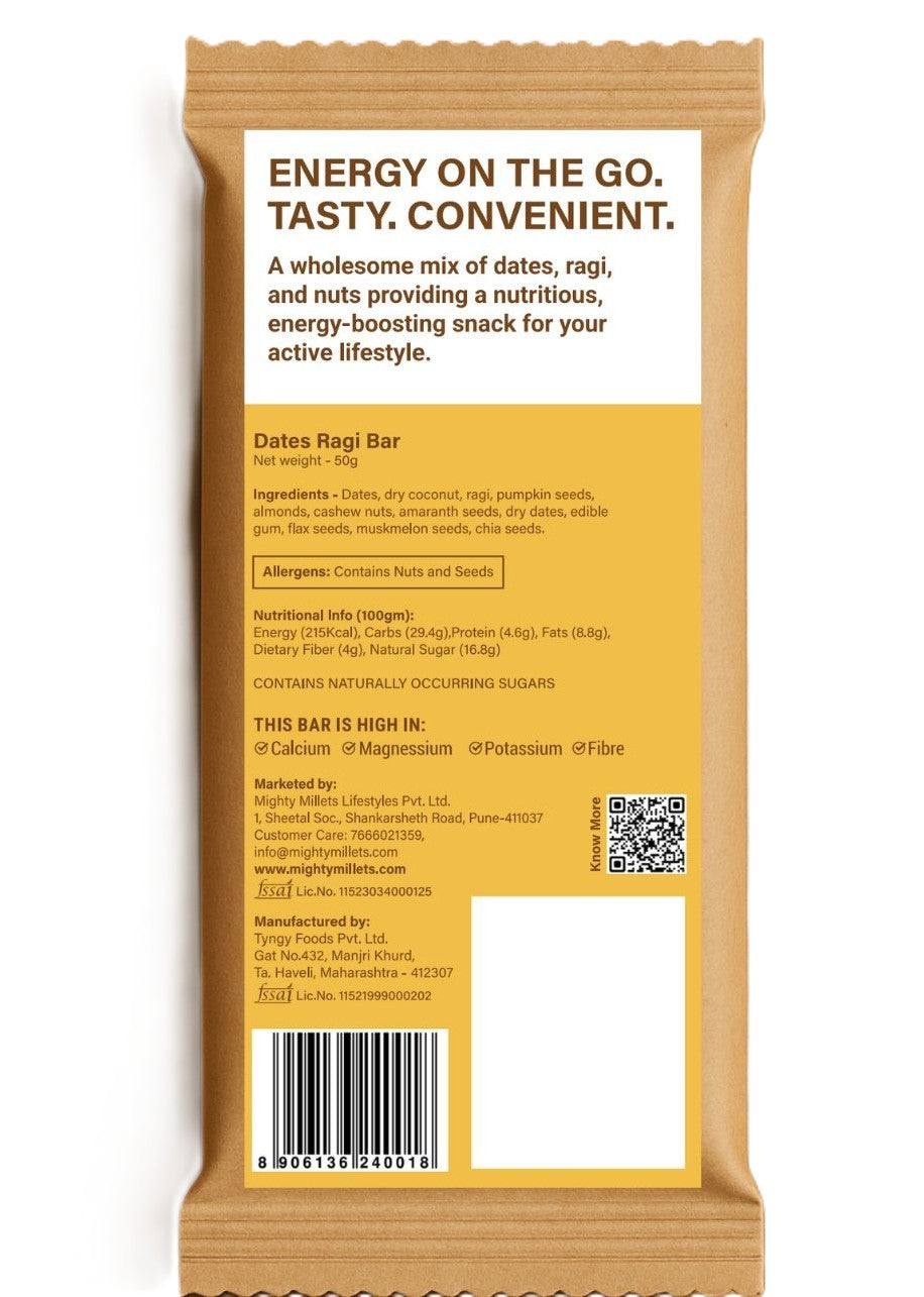 Mighty Millets Dates Ragi bars (Pack of 10)