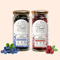 Ecotyl Dried Blueberries & Dried Cranberries Combo | Healthy Snacks | Dried Fruits | 150g Each