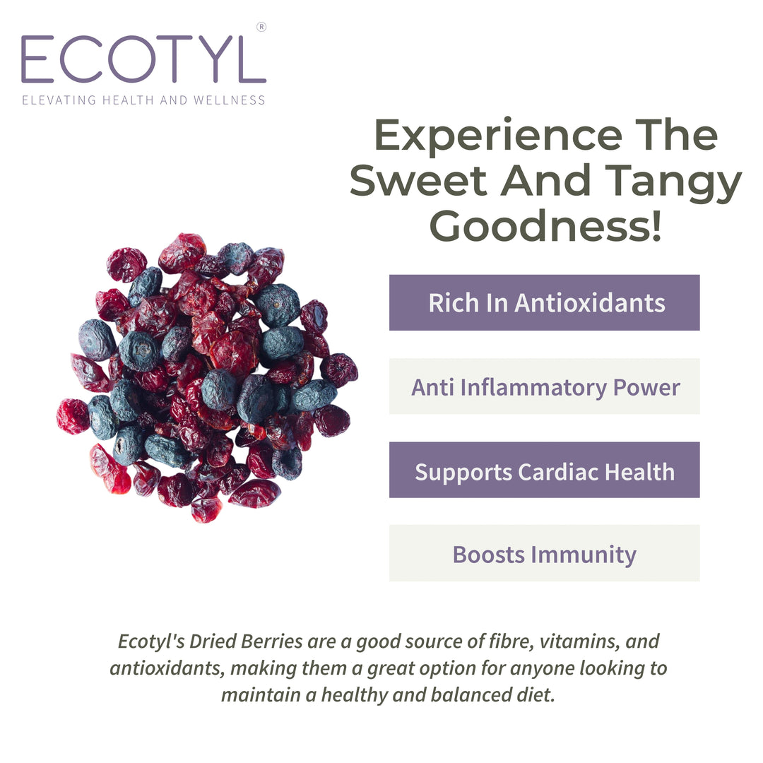 Ecotyl Dried Blueberries & Dried Cranberries Combo | Healthy Snacks | Dried Fruits | 150g Each