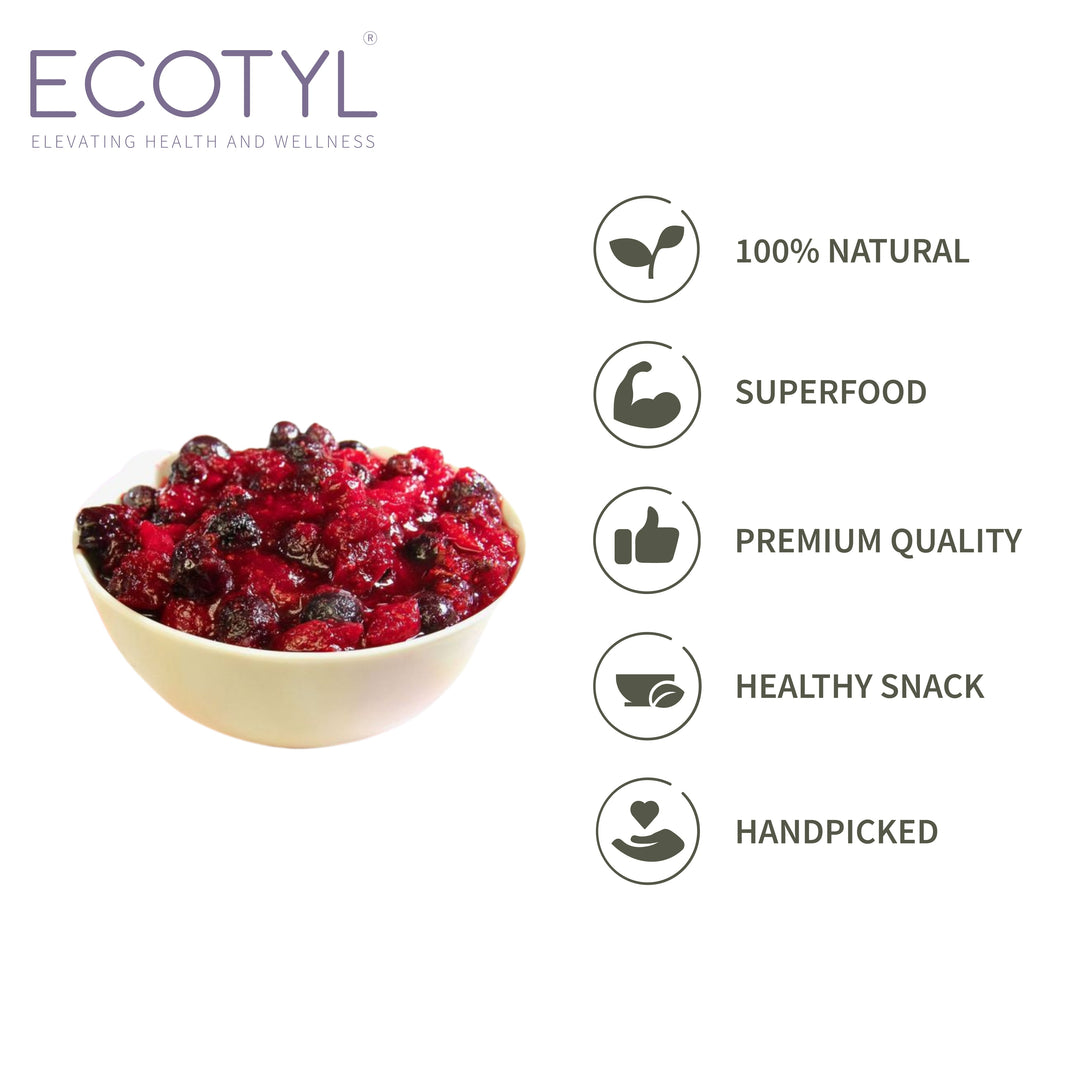 Ecotyl Dried Blueberries & Dried Cranberries Combo | Healthy Snacks | Dried Fruits | 150g Each