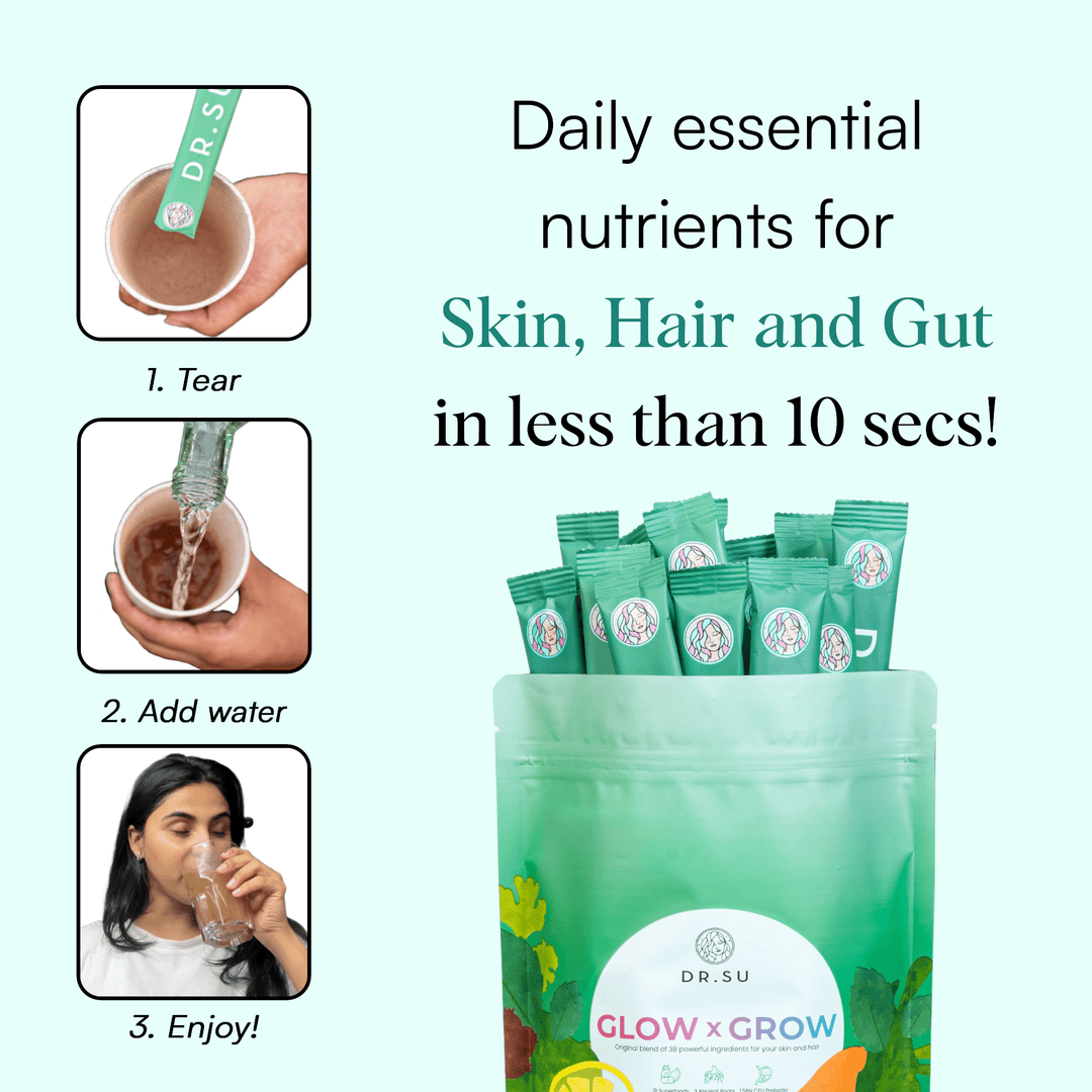 Dr.Su 6 - In - 1 Supplement Powder | Clear Skin, Strong Hair & Healthy Gut | With Vitamins, Minerals, Antioxidants, Probiotics, Fiber & Adaptogens | Lemon Mint | Sugar - Free - Suspire