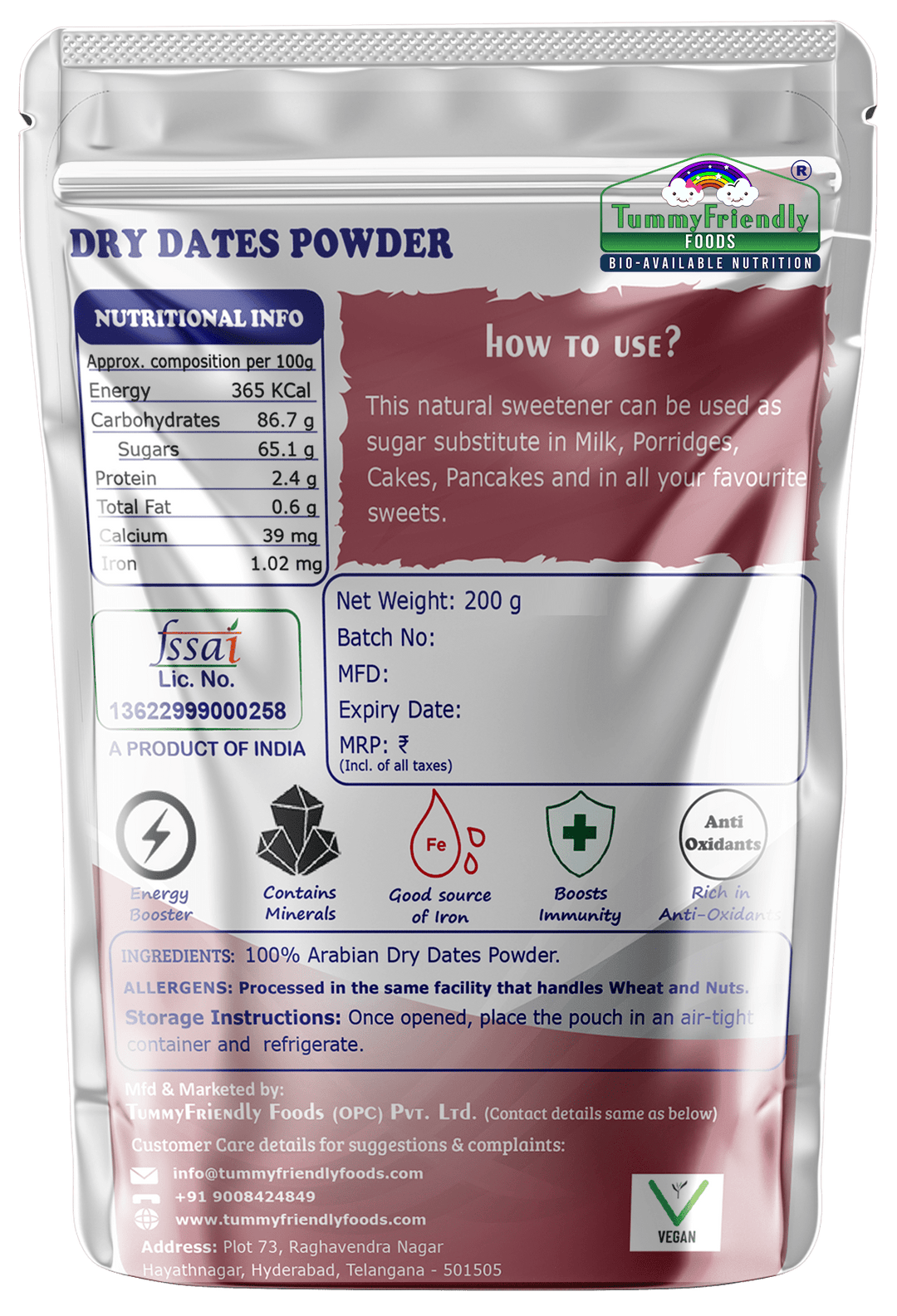 TummyFriendly Foods Dry Dates Powder | Organic | Premium Arabian Dates | No Sugar