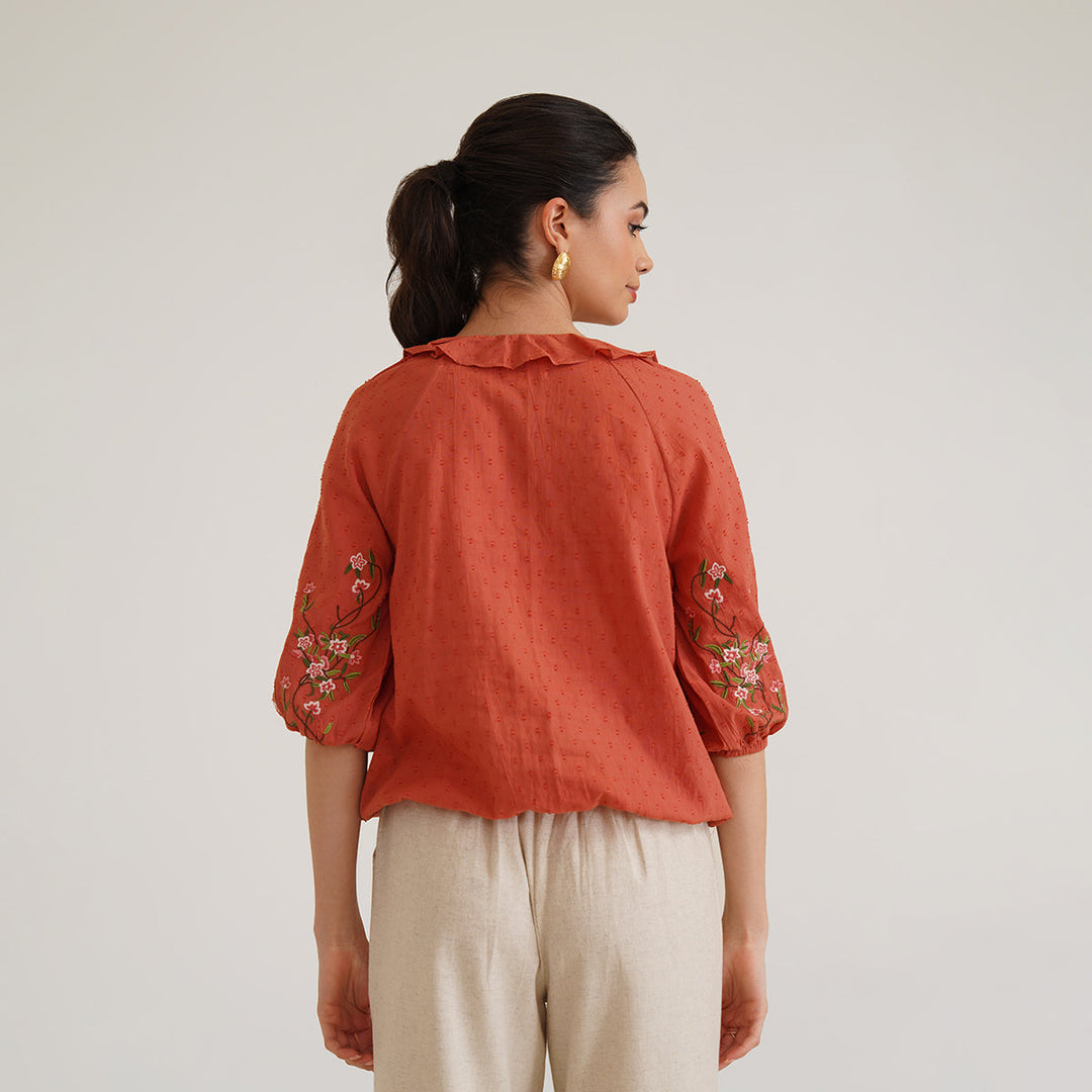 B77 FIONA Embroidered Organic Cotton Orange Women&