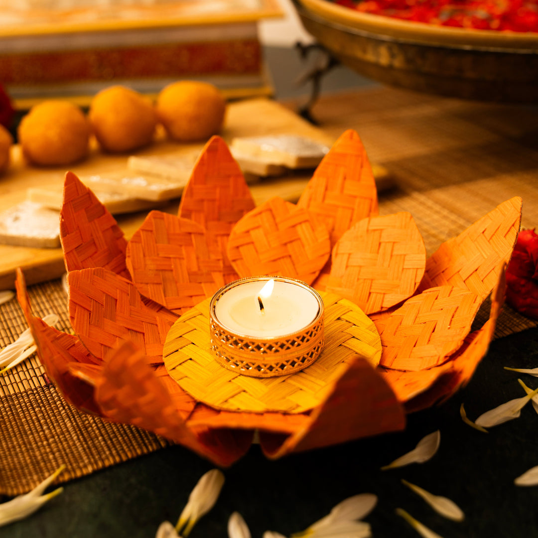 Lotus Handcrafted Bamboo Tealight Holder
