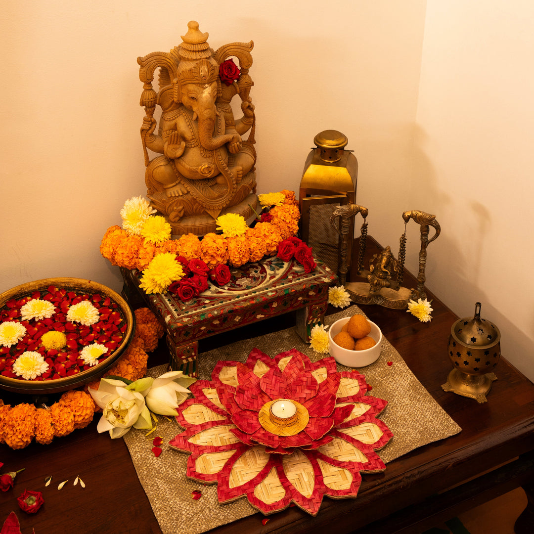 Handcrafted Bamboo Rangoli with Lotus Tealight Holder