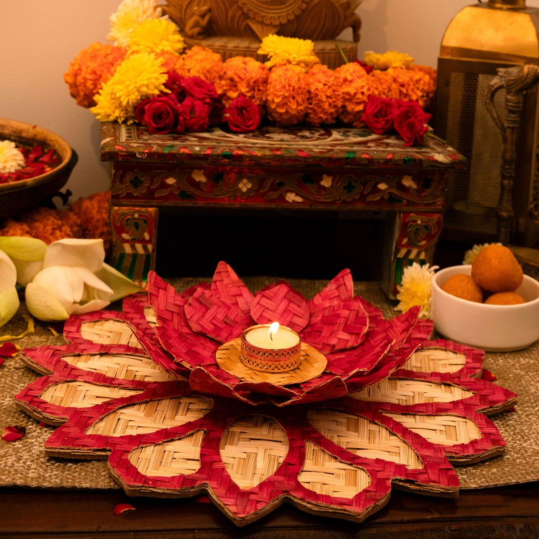 Handcrafted Bamboo Rangoli with Lotus Tealight Holder