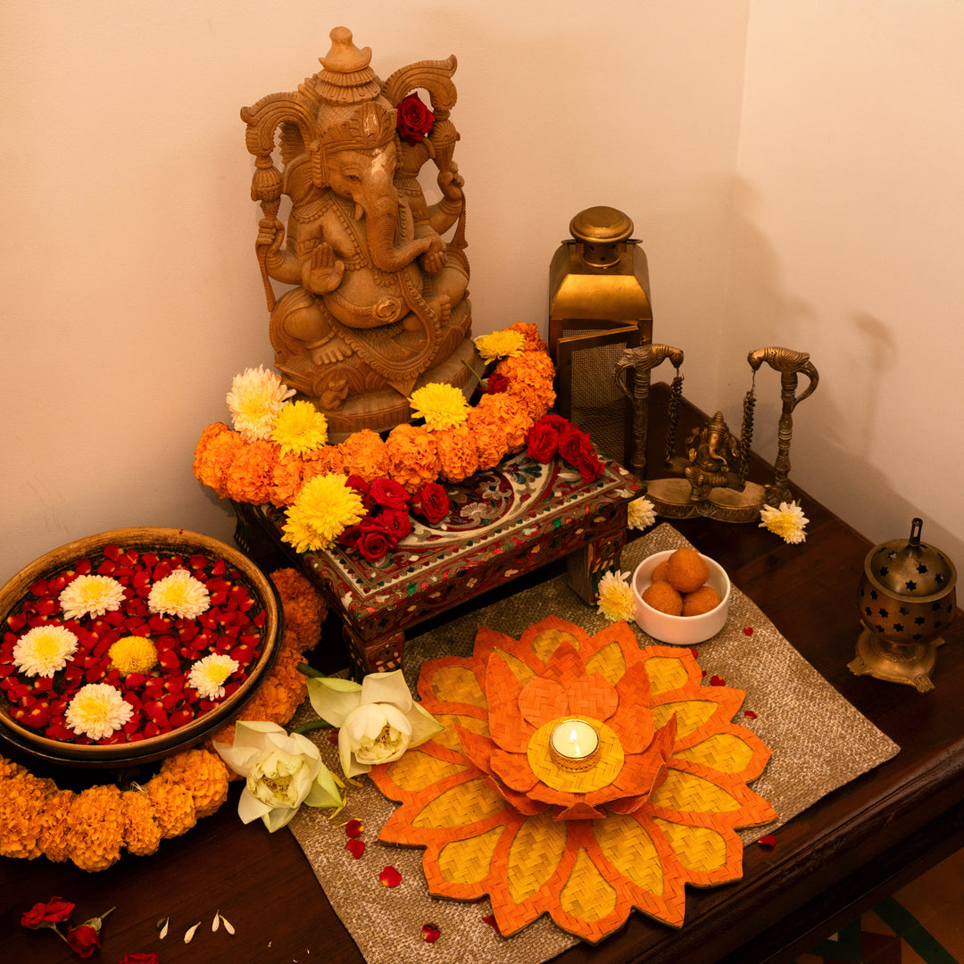 Handcrafted Bamboo Rangoli with Lotus Tealight Holder