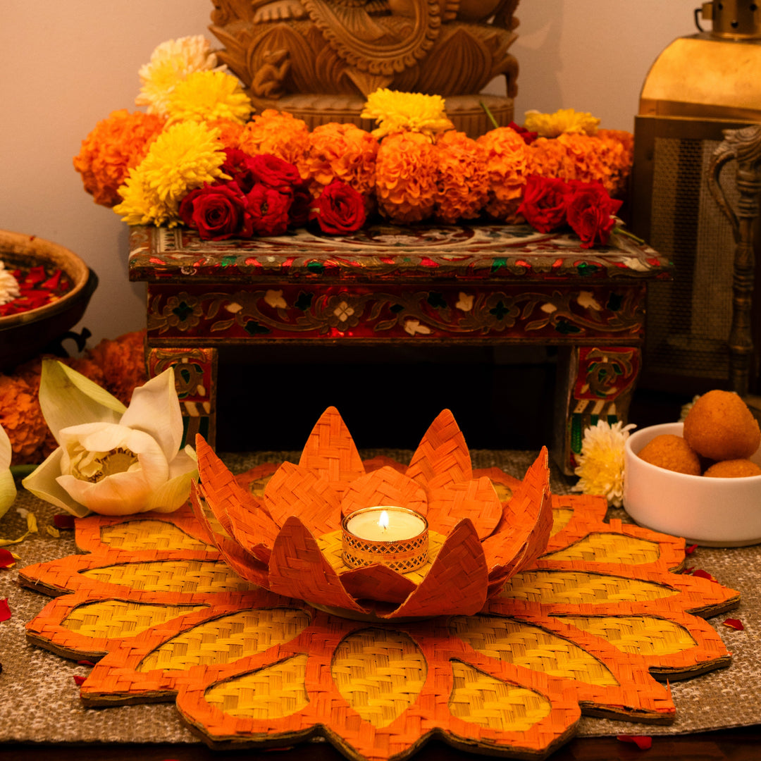 Handcrafted Bamboo Rangoli with Lotus Tealight Holder