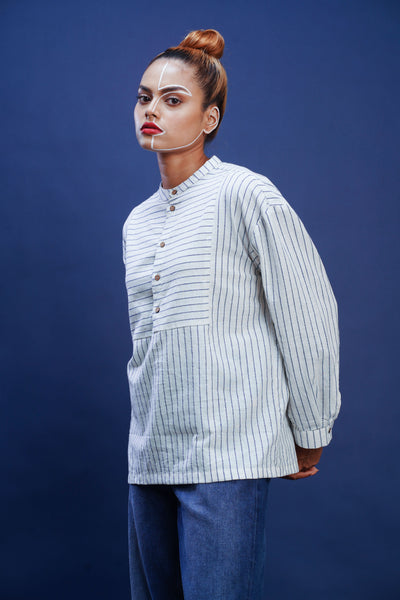Bengal handloom sky stripe tote shirt for women