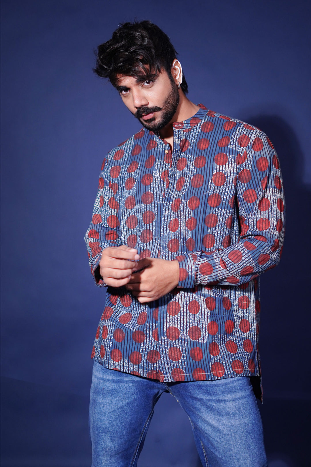 Hand block printed Allover Reliable shirt for Men