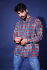 Hand block printed Allover Reliable shirt for Men