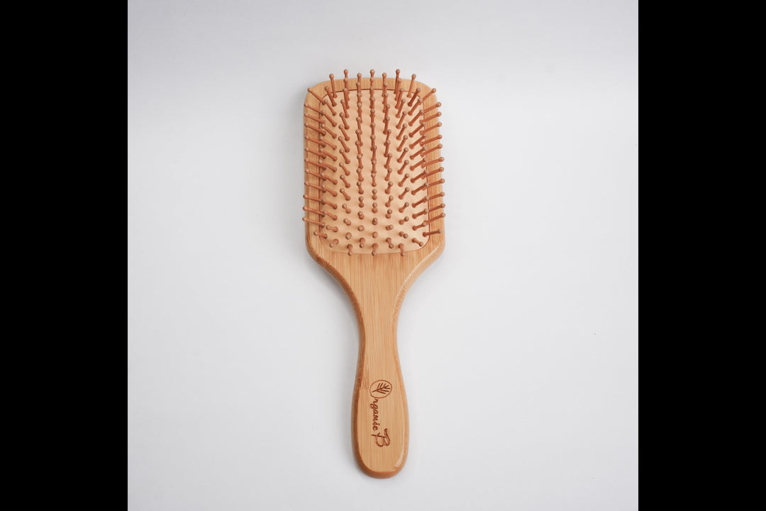 Organic B Rectangular Paddle Hairbrush |Solid Bamboo |Large