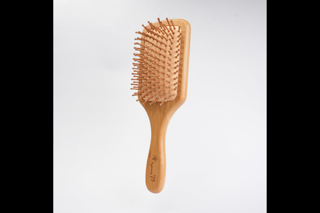 Organic B Rectangular Paddle Hairbrush |Solid Bamboo |Large