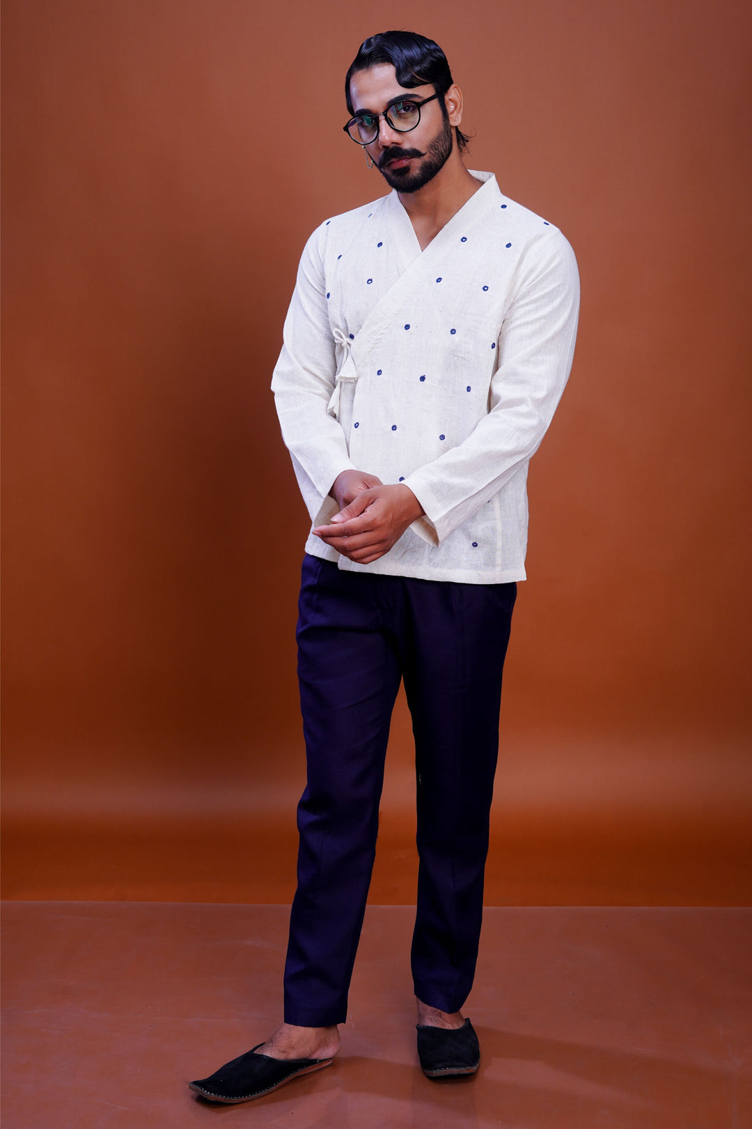 Kala cotton mirror work mughal shirt for men