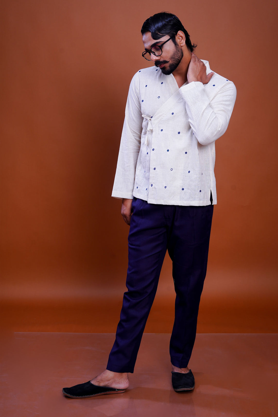 Kala cotton mirror work mughal shirt for men