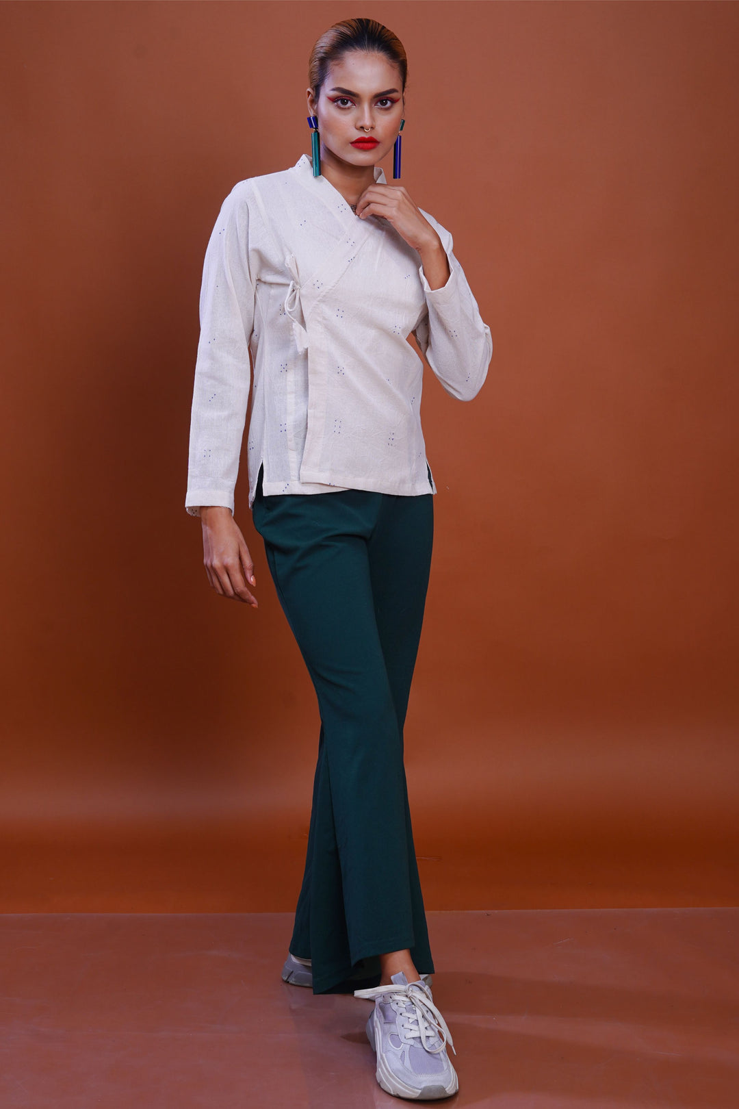 Tangaliya dice Mughal shirt white for women