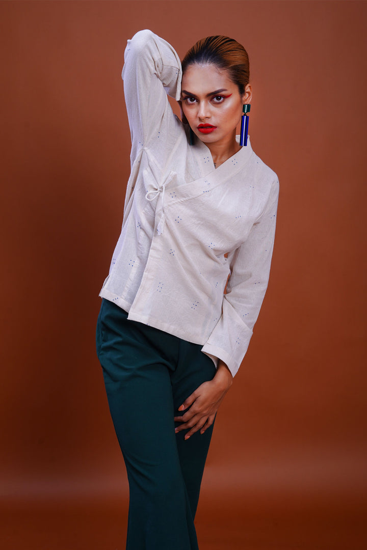 Tangaliya dice Mughal shirt white for women