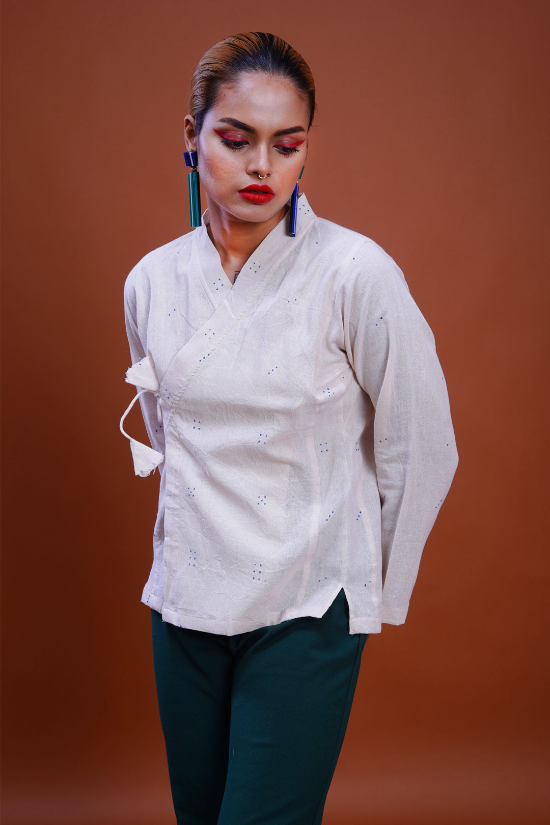 Tangaliya dice Mughal shirt white for women