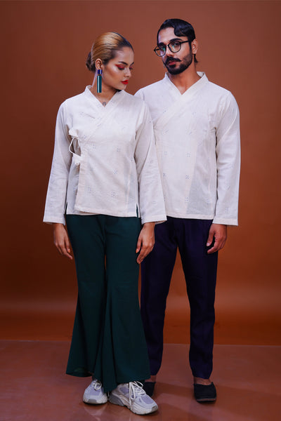 Tangaliya dice Mughal shirt white for women