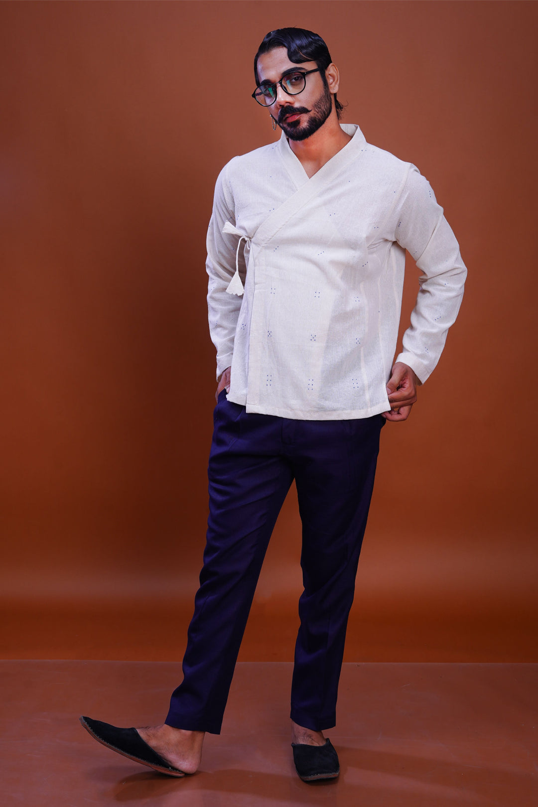 Tangaliya dice Mughal shirt white for men
