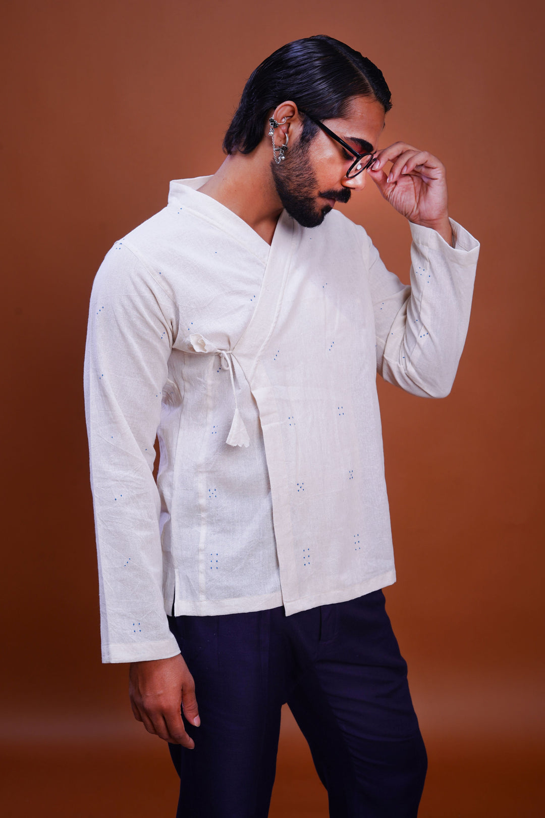 Tangaliya dice Mughal shirt white for men