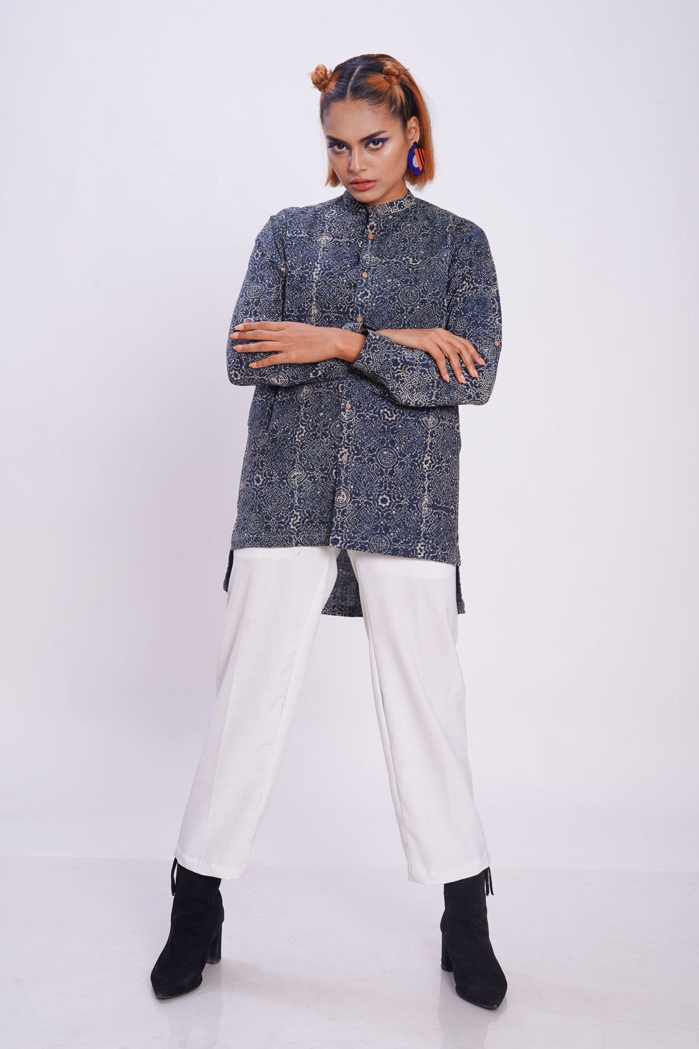 Hand block printed silver lining reliable shirt for women