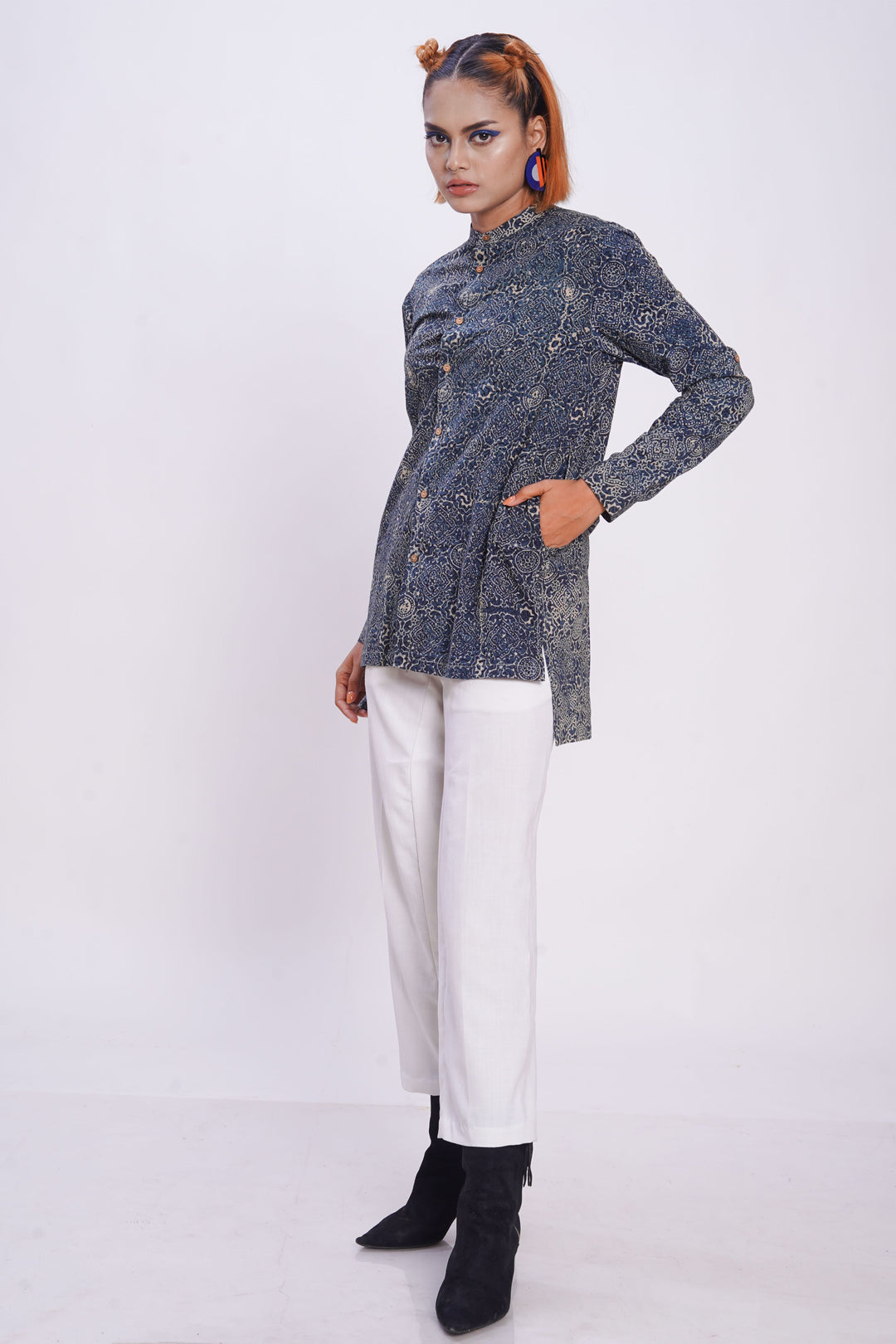 Hand block printed silver lining reliable shirt for women