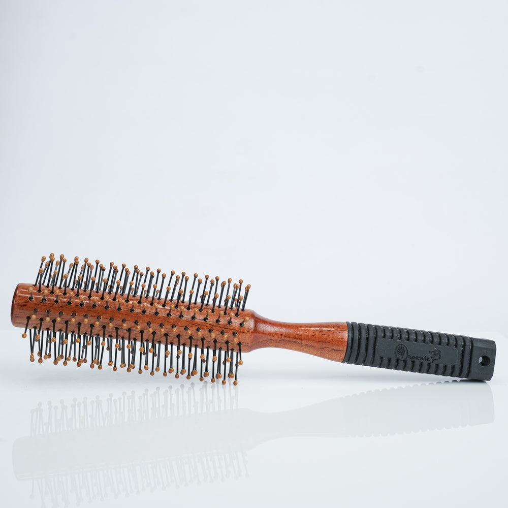 Organic B Wooden Hair Roller Brush|Rubber Handle| Nylon Droplet Bristles