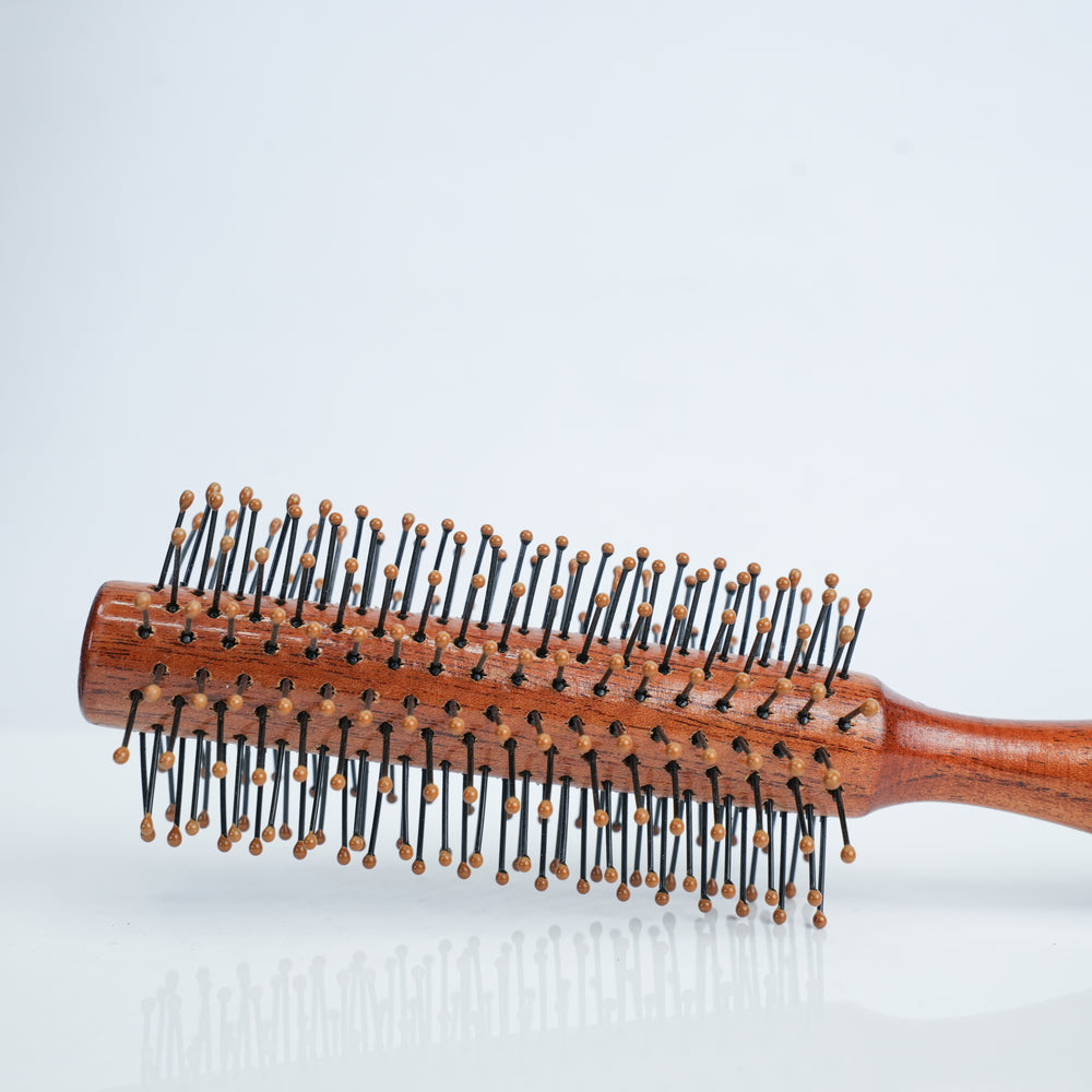 Organic B Wooden Hair Roller Brush|Rubber Handle| Nylon Droplet Bristles