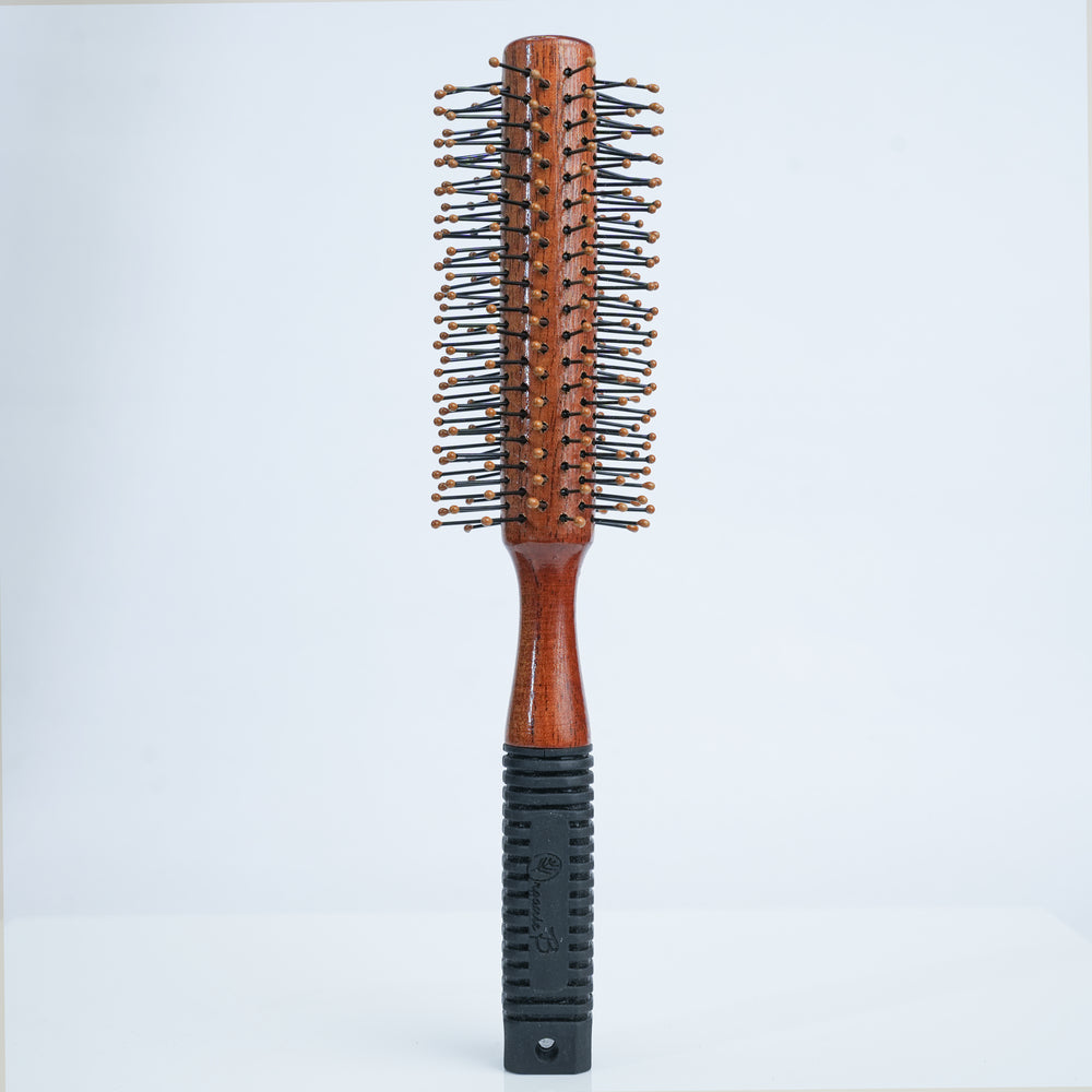 Organic B Wooden Hair Roller Brush|Rubber Handle| Nylon Droplet Bristles