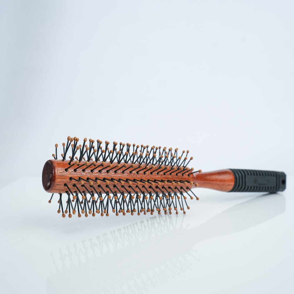 Organic B Wooden Hair Roller Brush|Rubber Handle| Nylon Droplet Bristles