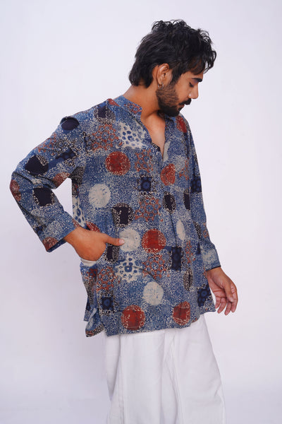 Hand block printed Ajrakh indigo forever kurta for men