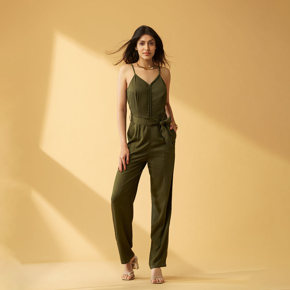 B77 ANNA Stylish Organic Cotton Tencel Women's Jumpsuit With Belt