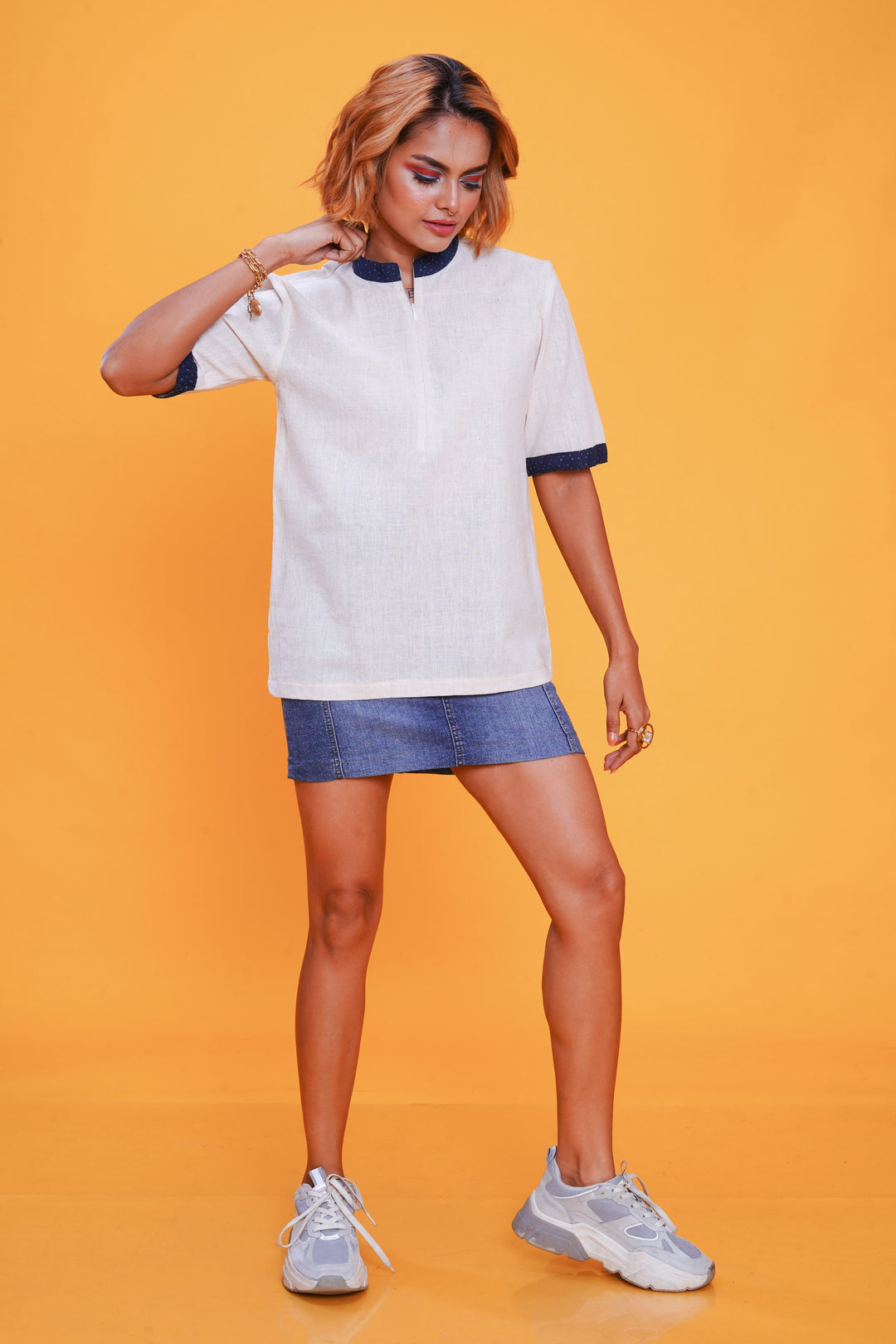 Kala cotton indigo bunkar t-shirt for women