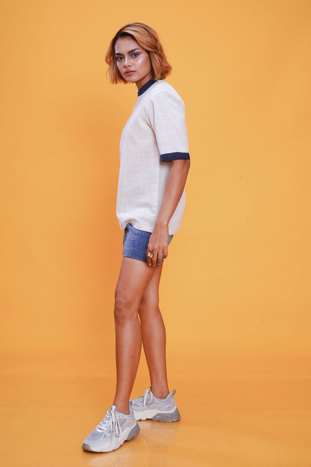 Kala cotton indigo bunkar t-shirt for women