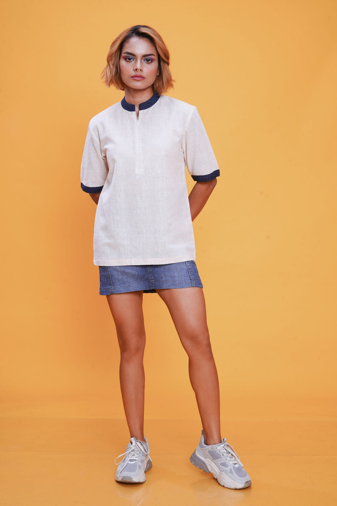Kala cotton indigo bunkar t-shirt for women