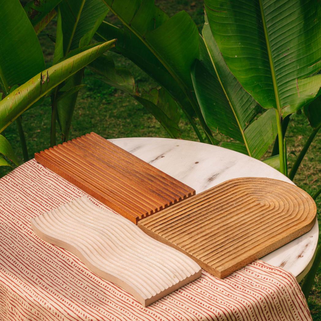 Araana Home Taarash Set of 3 Striped Platters, Zig Zag, Rectangle and U Shaped