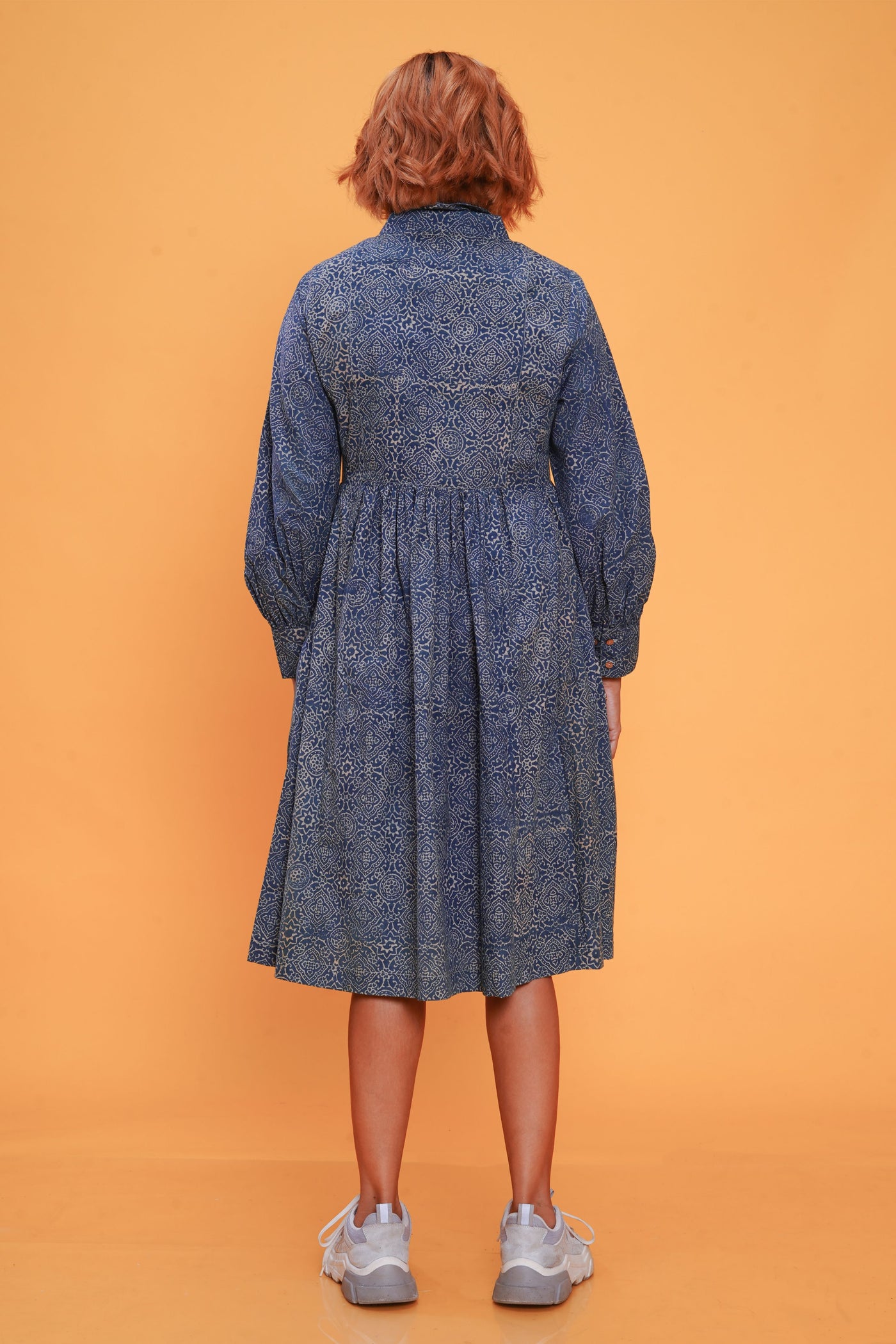 Hand block printed clear sky timeless dress