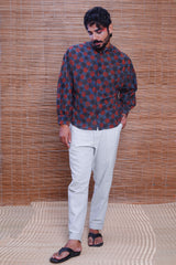 Hand block printed Ajrakh sunset kimono shirt for men