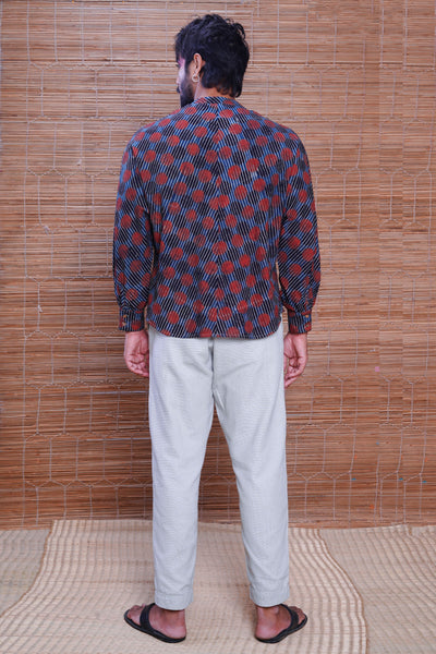 Hand block printed Ajrakh sunset kimono shirt for men