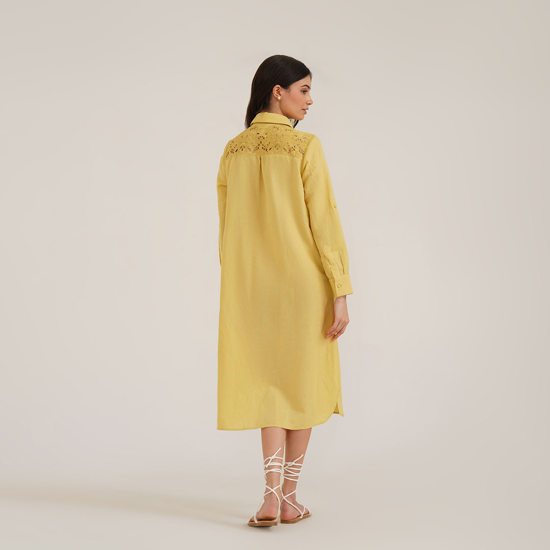 B77 BONA Haldi Yellow Embroidered Linen Women&