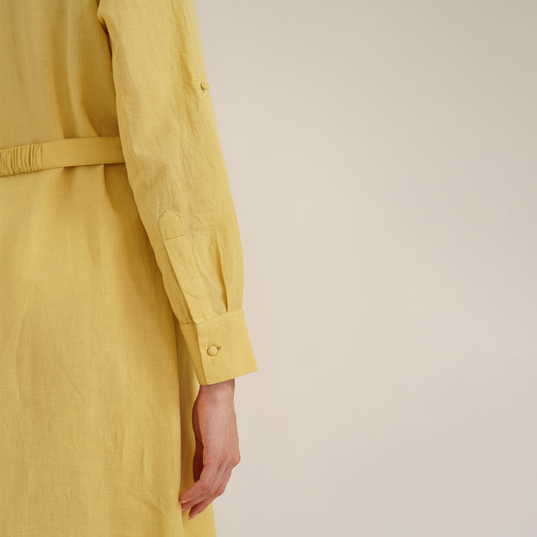 B77 BONA Haldi Yellow Embroidered Linen Women&