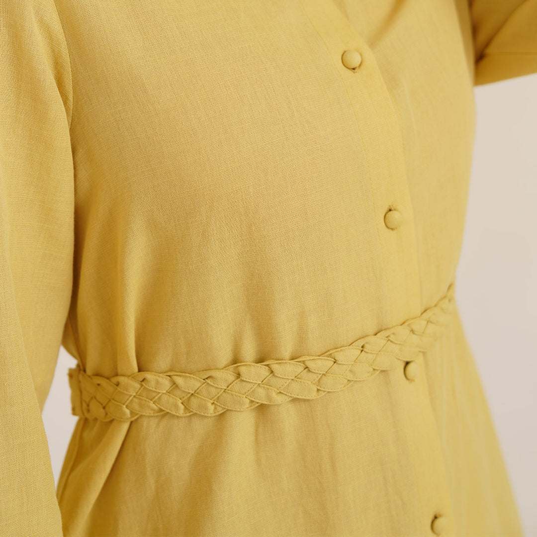 B77 BONA Haldi Yellow Embroidered Linen Women&