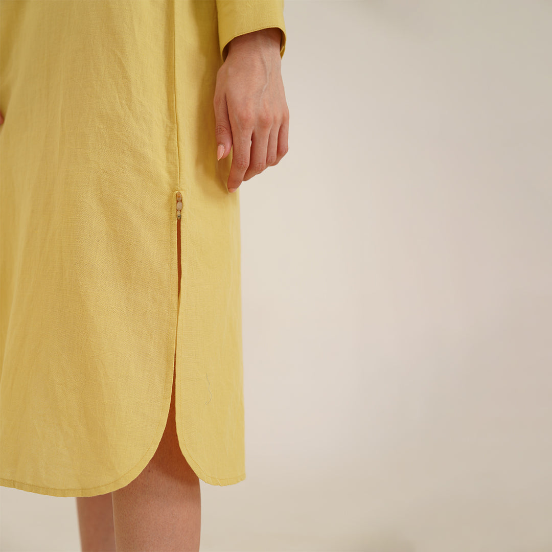 B77 BONA Haldi Yellow Embroidered Linen Women&