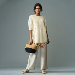 B77 MAI Stylish Organic Cotton Tencel Women's Dress With Lace