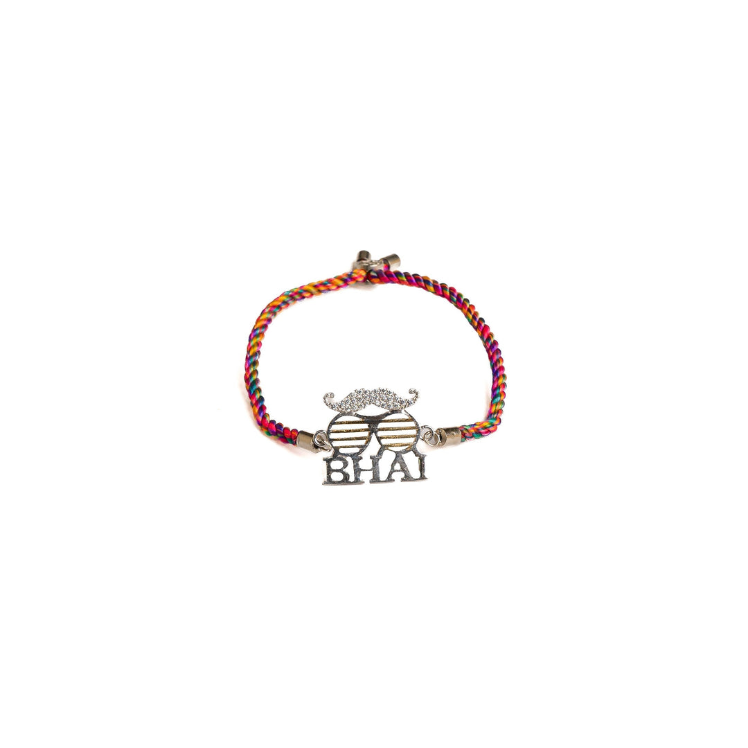 Diamond By Tilesh Silver Bhai Rakhi with Sunglasses & Moustache Design
