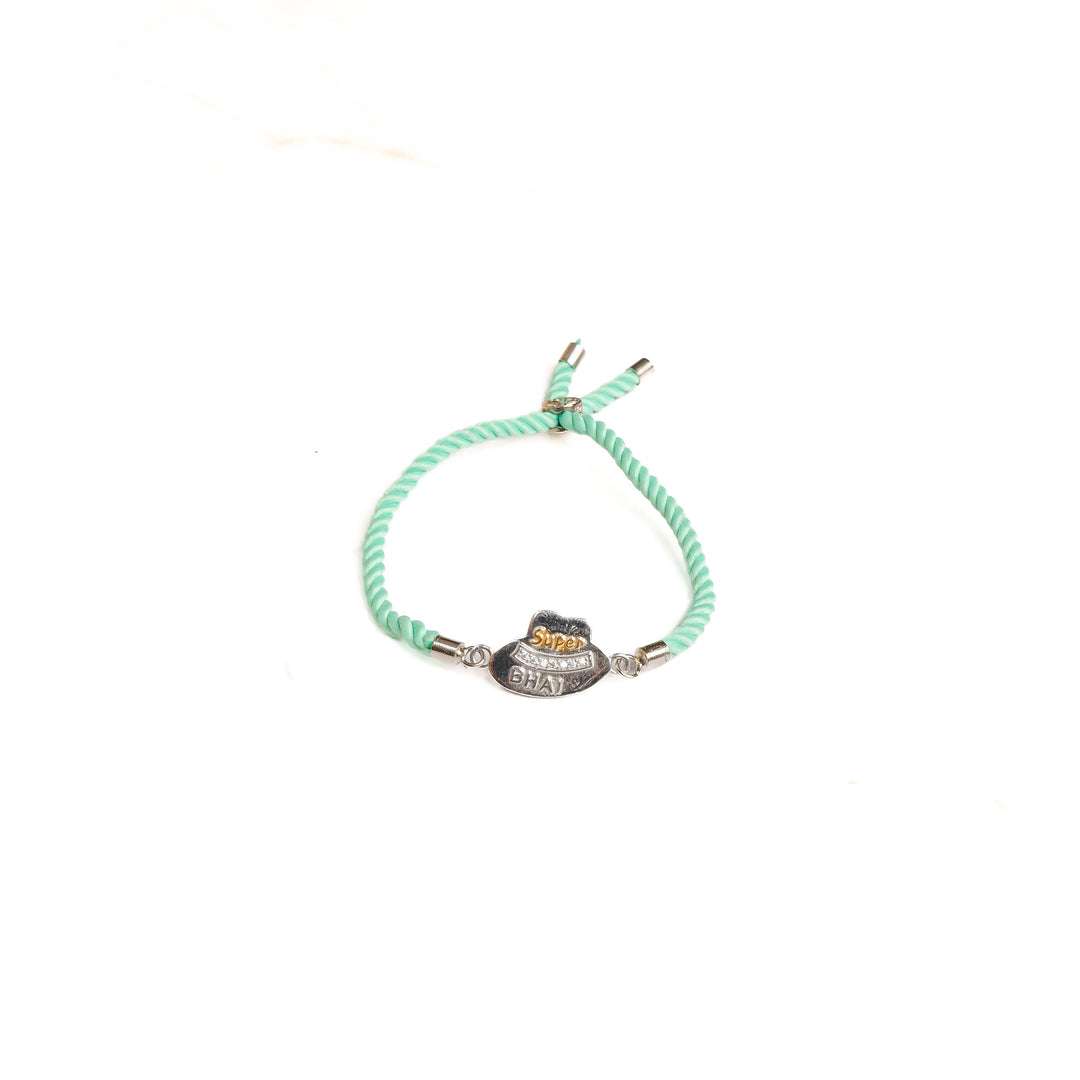 Diamond By Tilesh Sterling Silver Super Bhai Rakhi – Shield Emblem with Mint Green Thread